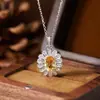 Colar com Pingente de Margarida Pedra Natural Prata S925 Incrustado com Citrino, Ametista, Topázio, Peridoto Corrente para Clavícula