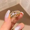 Anillo de perlas de doble capa con circonita en forma de estrella estilo coreano, anillo de dedo índice de lujo ligero de nicho, diseño único, joyería versátil