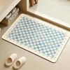 Tapete de Chão de Lama Diatomácea com Estampa Xadrez Fresca para Entrada de Banheiro, Absorvente de Água, Secagem Rápida, Tapete para Pés, Tapete Antiderrapante Doméstico para Box