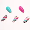 24 Piezas Uñas para Adultos Transfronterizas Nuevo Dulce Fresco Estilo Chica Picante Patrón Rayado Mate Removibles Arte de Uñas