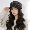 Chapéu Octogonal Vintage Patchwork Xadrez para Mulheres, Boné de Beisebol Versátil Casual de Primavera, Chapéu Newsboy Estiloso que Faz o Rosto Parecer Menor