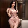 Night Ting Fragancia Ropa Interior Sexy Elegante Sling Bordado para Ajuste Ceñido Recogido Floral Malla Tirante Jumpsuit Ajustado