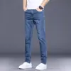 Hong Kong Alta Qualidade Outono Novo Estilo Jeans Azul Claro Masculino Marca Tendência Slim Reto Elástico Versátil Casual Calça Longa