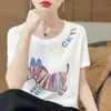 Camiseta de Manga Corta de Verano con Estampado de Letras de Pony Divertido de Dibujos Animados, Top de Moda Ajustado para Mujer