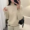 Suéter de punto para mujer con cuello semialto fruncido, cuentas florales, estilo nuevo otoño e invierno 2026, diseño holgado