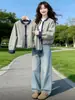 Design estilo coreano, gola alta, jaqueta color block, peça externa curta para mulheres, nova coleção outono 2026, top jaqueta de baseball, A11259-1