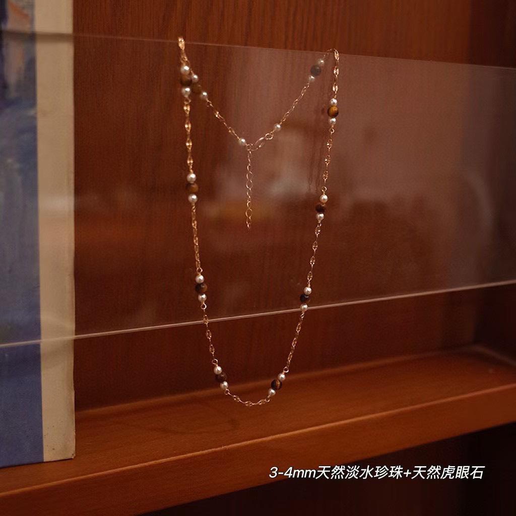 秋冬虎眼石天然淡水珍珠满天星项链时尚百搭高级感长款