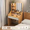 Tocador de Maquillaje con Gabinete de Almacenamiento Integrado, Mesa de Maquillaje Pequeña Estilo Ins, Mesita de Noche Minimalista Moderna para Dormitorio, Escritorio de Maquillaje