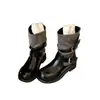 Botas de Salto Grosso Franzidas Vintage Novidade Outono 2026 para Mulheres, Botas de Cavaleiro Versáteis Moda Curta Slim-Fit