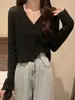 Cárdigan de punto calado suave estilo coreano para mujer, exterior fino de verano, corto, versátil, con cuello en V y tiras