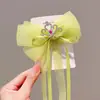 Grampo de Cabelo com Laço e Coroa da Princesa Elsa Pérola Doce Longa Fita Trançada Adereço de Cabeça Infantil Mais Fácil de Combinar