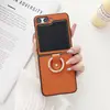 Moderna y Adecuada para Samsung Zflip 30% de Descuento Pantalla Apilada Funda para Teléfono Móvil Flip5 Anillo de Lujo Cuero Antideslizante Flip3 Estuche Duro