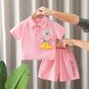 Terno Estilo Western para Meninas 2025 Nova Chegada Verão Meninos Bebê Bolso Urso Polo Manga Curta Shorts terno Roupas Esportivas