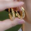 Pendientes de Círculo Hueco Dorado de Diseño de Nicho de Lujo Ligero Hebilla de Oreja Pendientes de Moda Versátiles Simples Elegantes Personalidad Pendientes