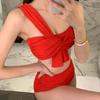 Nuevo Estilo Un Hombro Hombro Inclinado Corea del Sur Aguas Termales Color Sólido Talla Pecho Push-up Dividido Cintura Alta Cubre Vientre Adelgazante Sexy Traje de Baño para Mujer