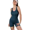 Ropa deportiva de secado rápido estilo europeo y americano con sensación de segunda piel para yoga para mujer, enterizo tipo camisola de verano, conjunto de entrenamiento de Pilates estilo Lulu