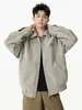 Jaqueta de lapela em couro PU estilo retrô americano, tendência de outono masculina, jaqueta de couro estilosa e descolada estilo motociclista, modelagem solta, peça de outer wear casual versátil