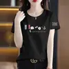 Excedente de comercio exterior transfronterizo, tops de marca para mujer, camisetas de manga corta, tallas grandes holgadas con cuello redondo, camisetas estampadas