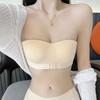 Top de tubo reforzado con botones frontales para mujer, sin tirantes, doble antideslizante para busto pequeño, push-up, brasier de espalda sin costuras invisible