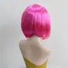 Disfraz Cosplay de Halloween Peluca de Seda de Alta Temperatura Flequillo Color Sólido Bob Pieza Completa para la Cabeza con Gafas y Malla para el Cabello