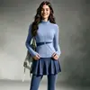 Conjunto de Fitness para Mujer Bloque de Color Cardigan con Cuello Alto Falda-Pantalón Plisada Alta Elasticidad Adelgazante para Carrera Matutina Entrenamiento Yoga Deportes Conjunto de Dos Piezas