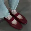 Versión de piel de oveja 2026 nuevos zapatos Mary Jane cuadrados poco profundos estilo vintage para mujer, zapatos casuales de cuero genuino sin cordones para ir al trabajo