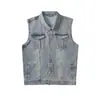 Ropa para hombre talla grande, nuevo chaleco de mezclilla lavado vintage de otoño, holgado y versátil, talla extra grande, chaleco sin mangas elástico para hombre