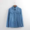 2026 Camisa de Mezclilla Manga Larga para Mujer Capa Interior Capa Base Top Petite Adelgazante Fina Primavera Otoño Nueva Chaqueta Fina