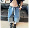 Shorts Jeans Degradê Marca Tendência Masculino Verão Finos Soltos Retos Sete Pontos Estilo Hong Kong Versátil Oito Pontos Calças Wide Leg