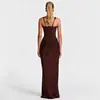 Amazon 2026 Nuevo Vestido Largo Bodycon Elegante de Estilo Europeo y Americano, sin Mangas, de Cintura Alta, con Lazos, Ajustado, con Pliegues Tridimensionales y Patchwork para Mujer