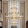 Lámpara de araña de cristal de estilo europeo, elegante villa, edificio dúplex, hotel, sala de estar dorada, escaleras, lámpara de araña de jade