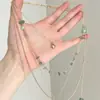 Collar de borla con cuentas de grava verde para mujer, cadena larga de clavícula colorida dopamina de verano, accesorios multicapa en capas