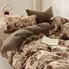 Juego de Cama de Invierno Francés Maillard de Leche de Cuatro Piezas Engrosado Cálido Doble Cara de Felpa Adecuado para Dormir sin Ropa Sábana Funda de Edredón Antiestático