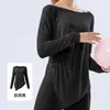 Conjunto Yoga Duas Peças Novo Estilo Outono para Mulheres Cover-Up com Bainha Torcida em Fio de Bambu Calças Longas de Cintura Alta Controle de Barriga Conjunto Pilates