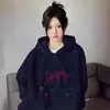 Moletom com capuz branco e cinza para mulheres, novo estilo primavera e outono 2026, jaqueta popular de manga comprida, forrado com fleece e espessado para outono e inverno