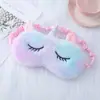 Máscara de ojos de felpa con bordado de pelo de conejo linda transfronteriza protección ocular para dormir con sombreado máscara de ojos con orejas de unicornio brotando punto
