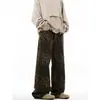 Calça jeans masculina retro com estampa de leopardo estilo americano, nova tendência 2026, calça larga, calça longa casual solta e fluida