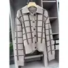 Cardigã Tricotado Xadrez Retrô Francês para Mulheres 2026 Outono e Inverno Novo Estilo Top Lã de Alta Qualidade Solto Emagrecedor Moda
