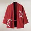 Nueva capa tipo kimono de algodón puro transfronteriza con hebilla, estampado digital 3D, camisa de manga tres cuartos, cárdigan holgado