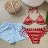 Processamento Personalizado de Conjunto de Biquíni de Três Peças, Maiô Sexy de Alta Qualidade para Mulheres com Decote Halter e Efeito Push-Up para Piscina, Fonte Termal e Praia
