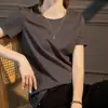 Camiseta de Manga Corta de Algodón Mercerizado con Toque Fresco de Nitrógeno Líquido para Verano, Cuello Redondo, Transpirable, Casual para Jóvenes, Color Sólido para Hombres y Mujeres
