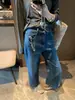 Moqi Otoño Nuevo Estilo Coreano Simple Versátil Cintura Alta Adelgazante Rectos Pierna Ancha Acortados Jeans MQ1850