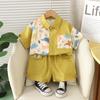 Traje de ropa de verano para niños 2025 Nuevo Bebé Verano Dibujos Animados Corbata Camisa Manga Corta Ropa de Verano para Niño Pequeño Trendy