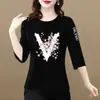 Comercio Exterior Transfronterizo Últimas Existencias Gran Marca Camiseta de Manga Tres Cuartos Atuendo de Moda Camiseta Elegante Ropa para Madres de Mediana Edad y Mayores