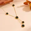Moda Novo Conjunto de Colar e Pulseira Flor de Cinco Folhas Dupla Face Moda Europeia e Americana Aço Inoxidável Conjunto Flor de Cinco Folhas