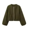 Estilo Europeu e Americano Comércio Exterior Roupas Femininas Novo Modelo 2026 Fashionável Versátil Gola Redonda Macia Manga Longa Jaqueta Bomber Casaco Curto
