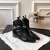 Botas de tornozelo de couro femininas com 5 cm de altura, Botas Martin femininas emagrecimento estilo francês, Botas de cowboy ocidentais de bico fino, Botas Chelsea com corte em V