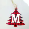 Nuevos Productos Transfronterizos Adorno Navideño Pie de Madera Colgante Artesanías de Madera Colgante Pequeño Colgante con Puntadas de Cuadros Negros y Rojos