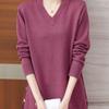 Nuevo Suéter de Punto para Mujer Otoño e Invierno 2025, Cuello en V, Prenda Base, Estilo Ligeramente Maduro, Aspecto Adelgazante y Cubre la Piel, Holgado, Color Sólido