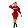 X6088 Preço Especial de Lançamento Não Reembolsável Não Trocável Moda Europeia e Americana Feminina Casaco de Cor Pura Manga Longa Saia Midi com Corda